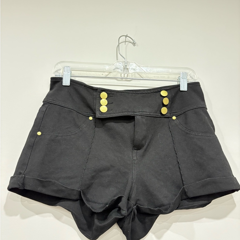 Guess Black High Waist Shorts with Gold Buttons